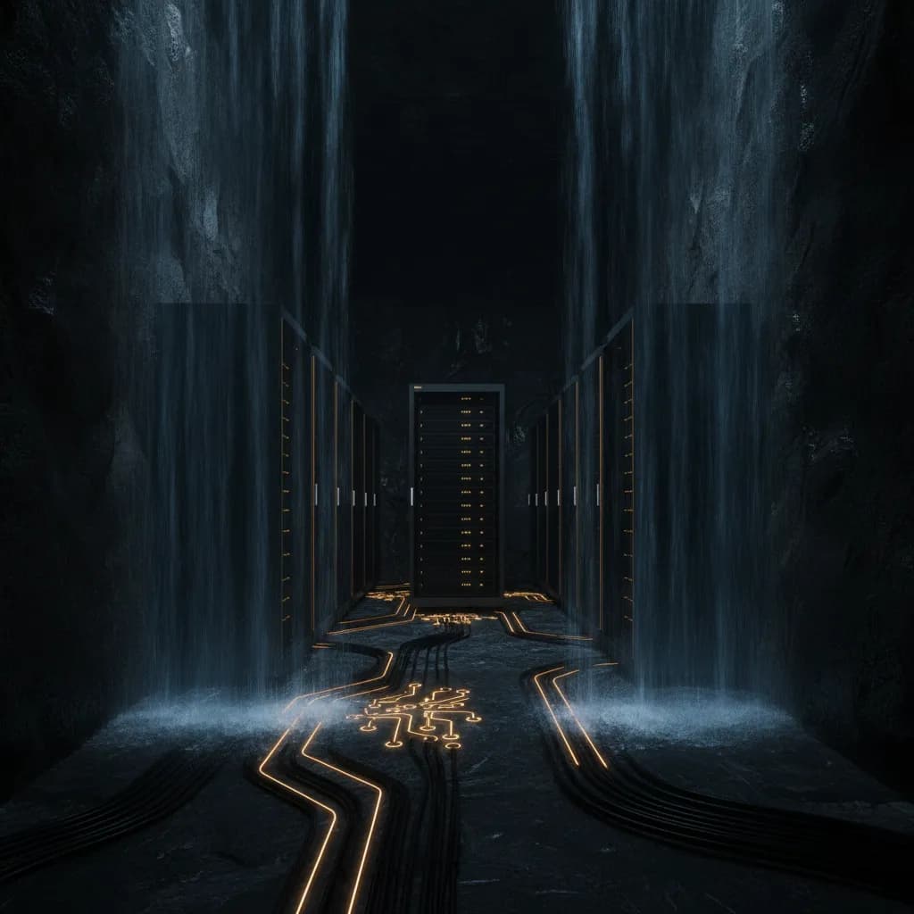 Serverraum hinter dem Wasserfall