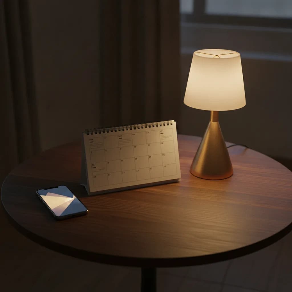 Kalender und Telefon am Abend