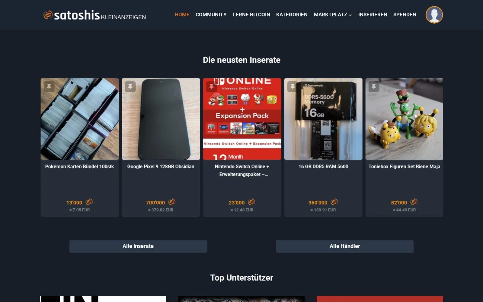 Satoshis Kleinanzeigen