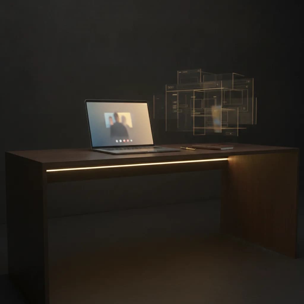 Laptop und Notizbuch am Schreibtisch